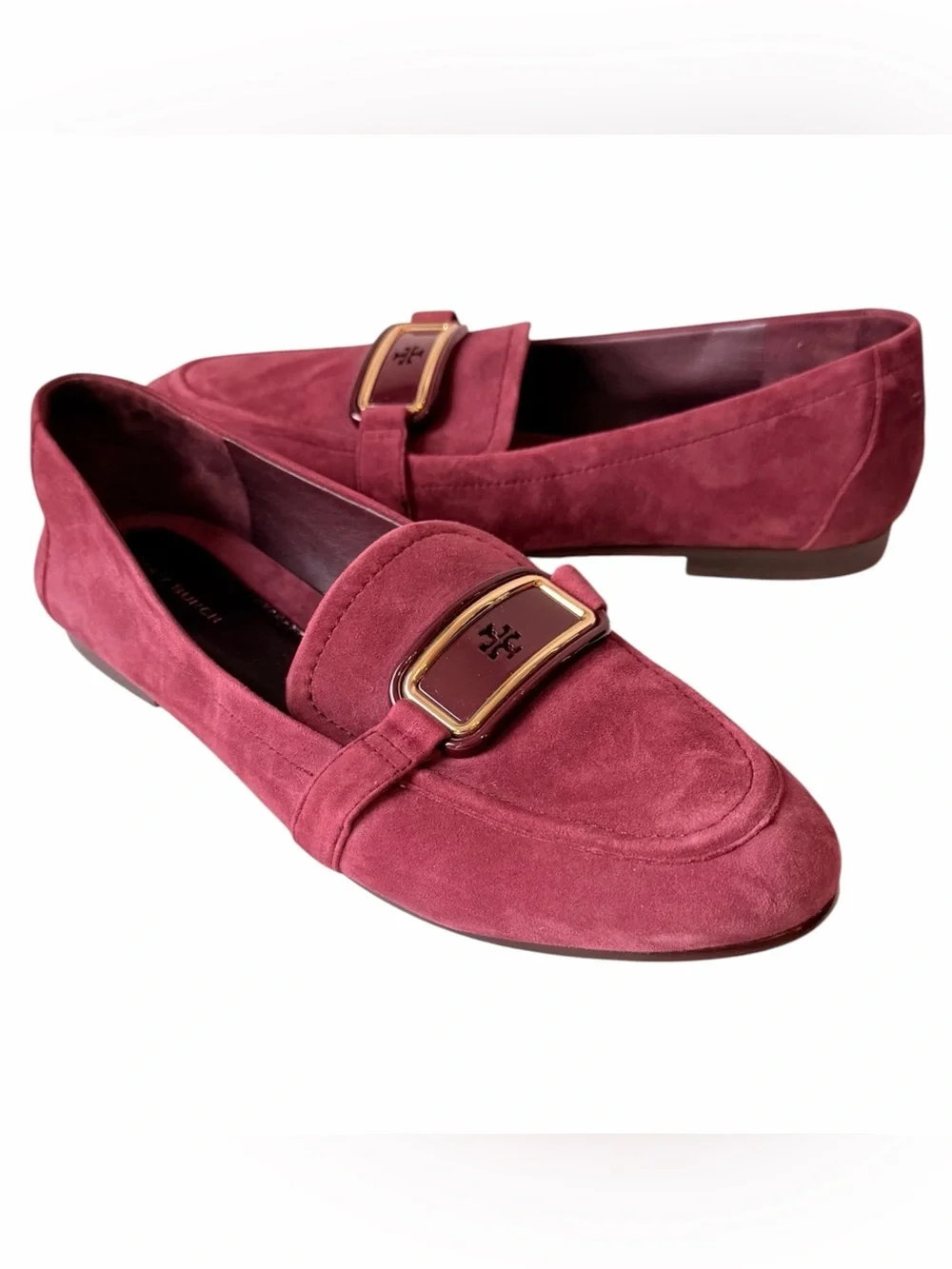 Tory Burch Georgia Suede Loafers Size 8 In Beetle Berry /Gold Hardware